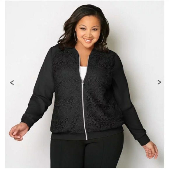 Avenue Jackets & Blazers - Avenue Loralette Lace Bomber Jacket Black NWT